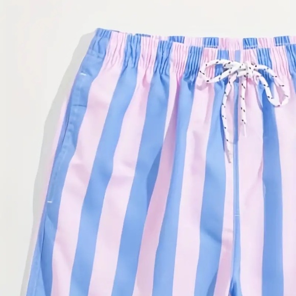 BNWT Isabelle LaRue Men's Light Blue and Pink Stripe Swim Shorts - Medium - Picture 2 of 4